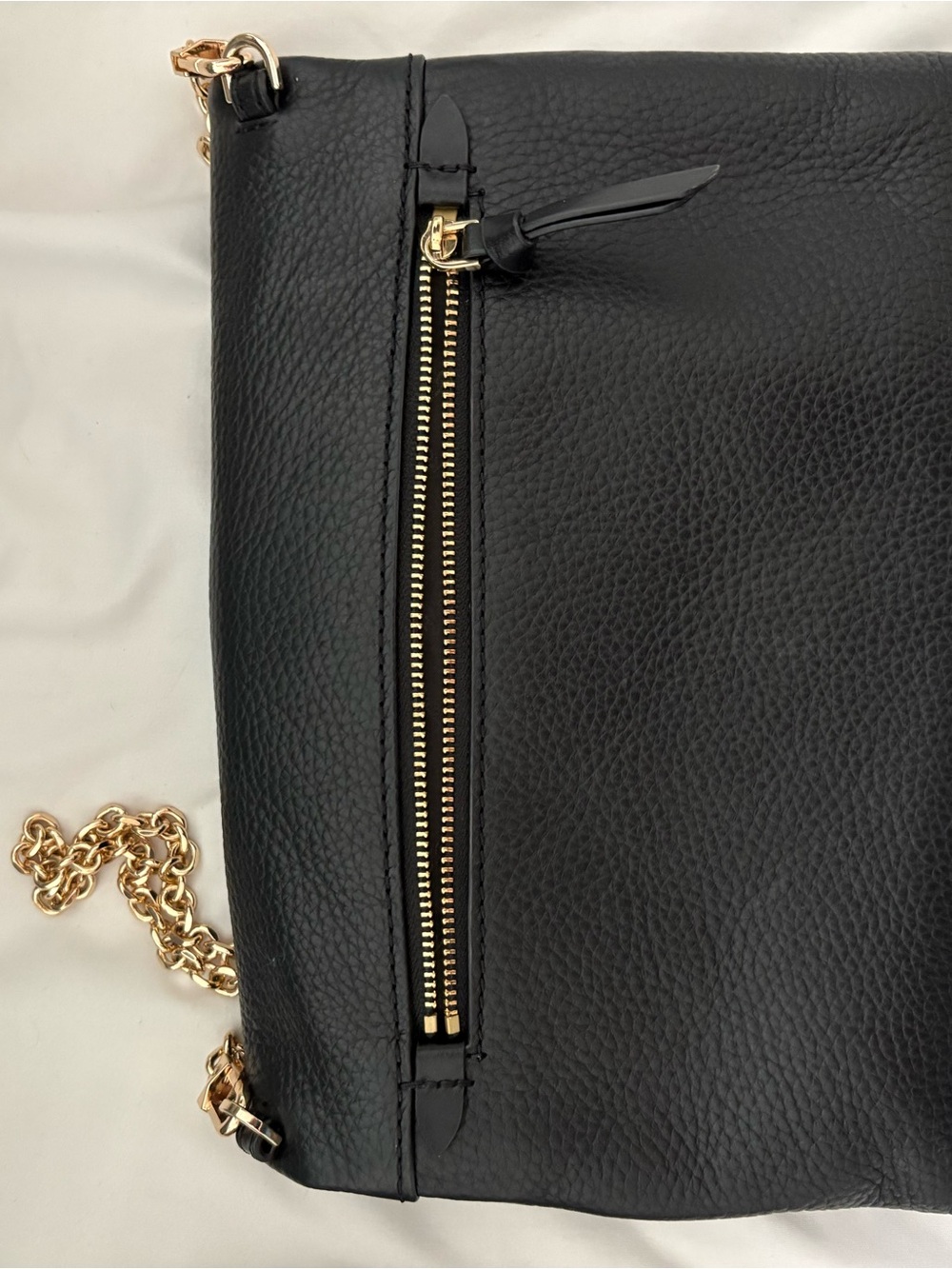 Michael Kors Black Leather Fold Over Clutch with Gold Ring and Crossbody Chain - Picture 4 of 4